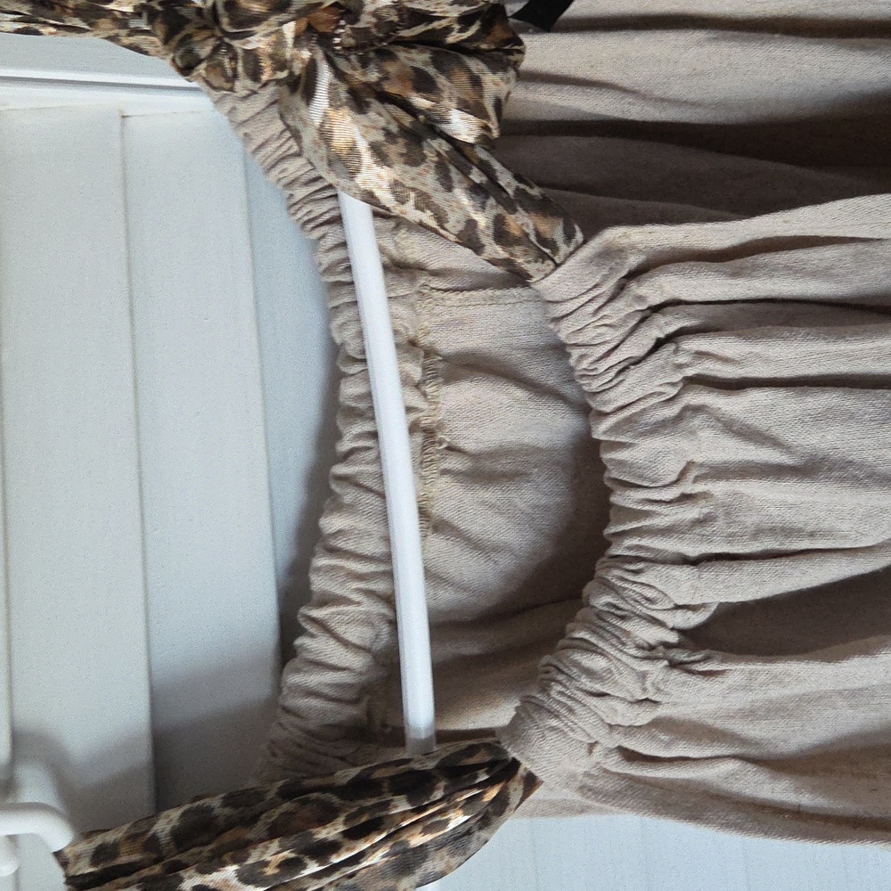 Beige Sleeveless Dress with Leopard Print Strap - Picture 4 of 7
